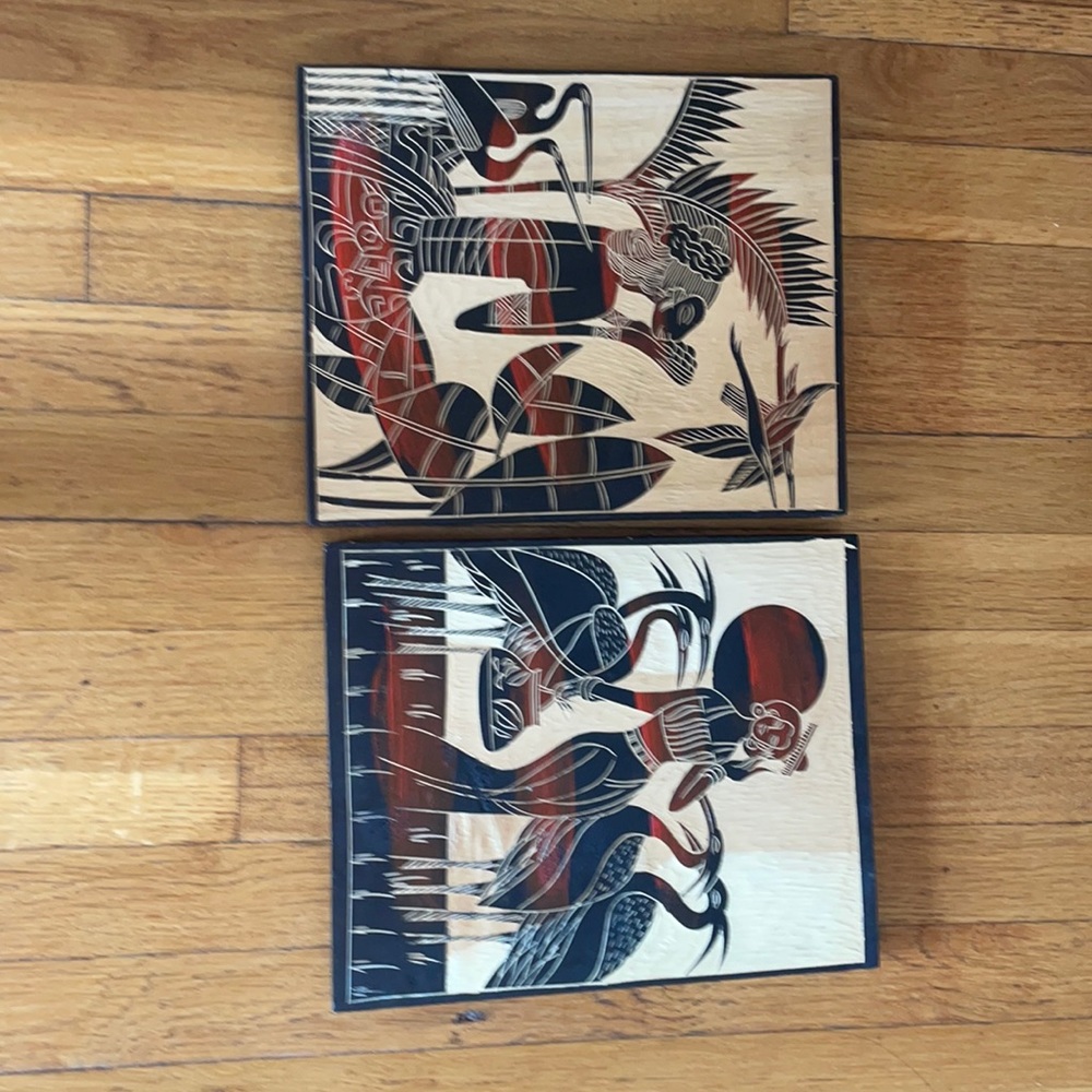 Wood panel painting art.